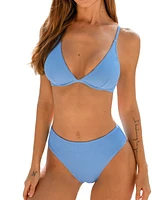 Cupshe Women's Sky Blue Textured Underwire Bikini Top & Cheeky Bottoms Set