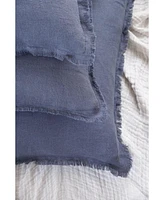 Anaya Home Soft Navy Blue Fringe Linen Pillow