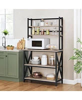 Slickblue Modern Metal and Wood Baker's Rack with Microwave Stand and Kitchen Shelving Unit for Storage