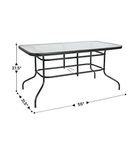 Emma+Oliver Seven Piece Patio Table Set With Metal Table With Tempered Glass Top And 6 Flex Comfort Stacking Chairs