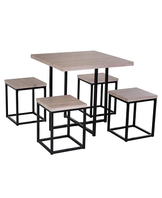 Slickblue Farmhouse 5 Piece Square Wood Steel Kitchen Dining Set