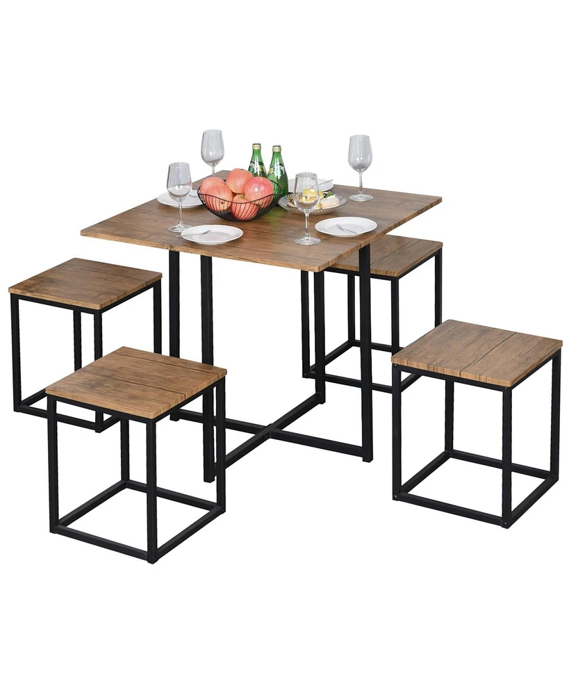 Slickblue Farmhouse 5 Piece Square Wood Steel Kitchen Dining Set