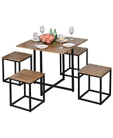 Slickblue Farmhouse 5 Piece Square Wood Steel Kitchen Dining Set