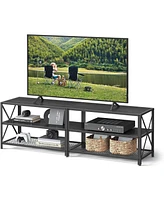 Slickblue Industrial Black Metal and Wood Tv Stand Entertainment Center for Flat-Screen Tv and Storage