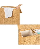 Slickblue 2-Bin Handwoven Laundry Hamper for Stylish and Efficient Laundry Sorting and Storage