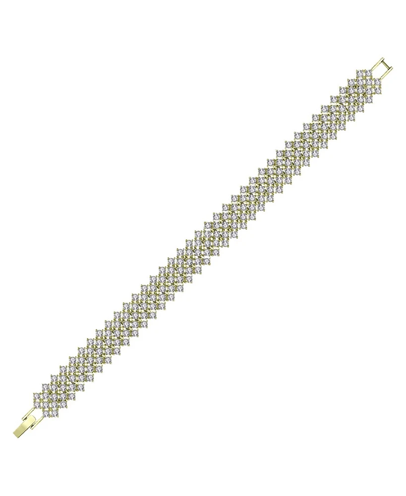 Genevive Sterling Silver 14K Gold Plated Clear Cubic Zirconia 4-Row Tennis Bracelet