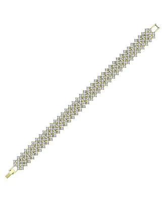 Sterling Silver 14K Gold Plated Clear Cubic Zirconia 4-Row Tennis Bracelet