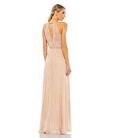 Women's Chain Trim Keyhole Halter Neck A Line Gown