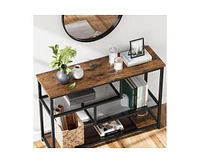 gaomon Console Table, 4-Tier Sofa Tables Narrow Entryway Table with Glass Shelf and Metal Frame