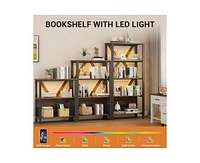 gaomon 3 Tier Bookshelf with Led Lights, Bookcase with Open Display Shelves