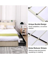 gaomon Queen Size Bed Frame with Storage Headboard, Bed Frame with Faux Leather Headboard & Footboard, Strong Wood Slats, No Box Spring Required