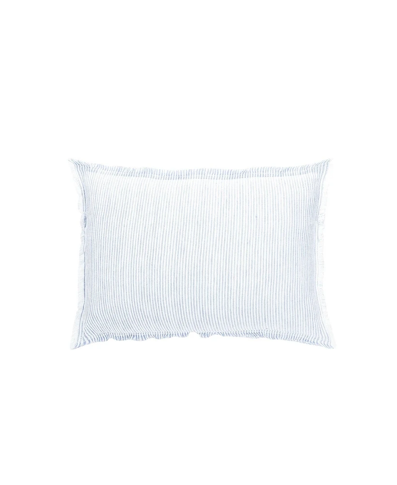 Anaya Home Sky Blue Pinstripe Fringe Linen Pillow