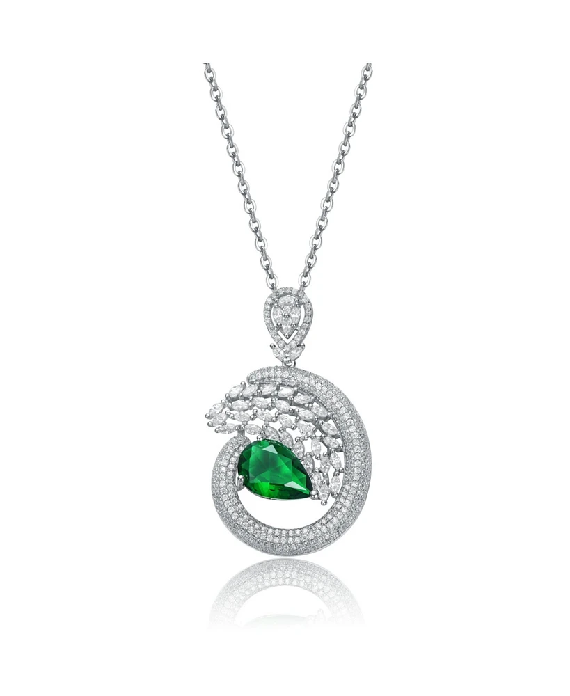 Sterling Silver Necklace with Green and Clear Pear-Shaped Charm