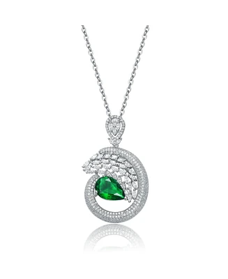 Sterling Silver Necklace with Green and Clear Pear-Shaped Charm