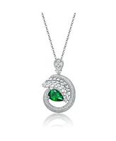 Sterling Silver Necklace with Green and Clear Pear-Shaped Charm