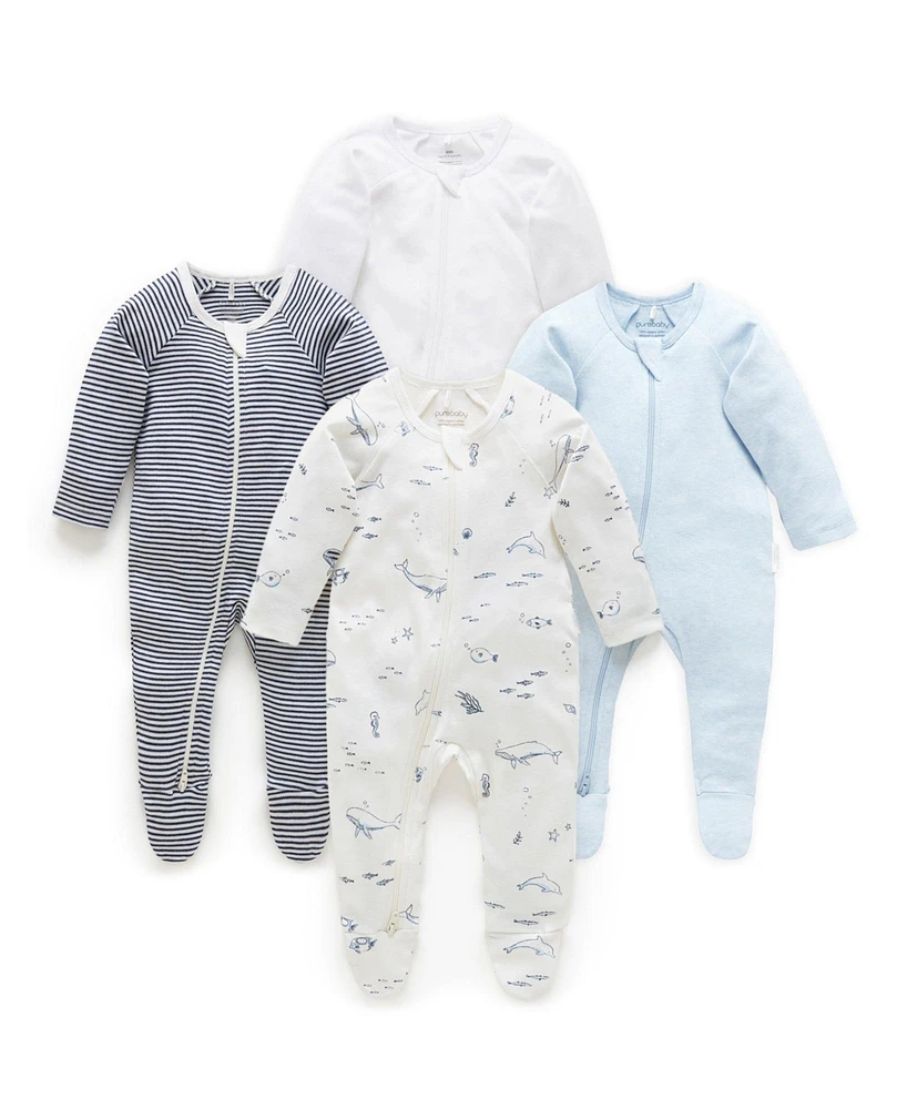 Purebaby Baby Boys Zip Coverall 4 Pack