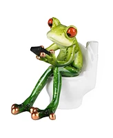 Fc Design "2-pc Gift Set" 5.25"H Tree Frog Sitting on Toilet Holding Phone Statue Funny Animal Figurine Statue Ornament Home Room Office Decor and Per