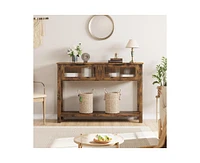 gaomon Entryway Table, 2 Tier Console Table with Storage, Wood Sofa Table with 2 Glass Drawers for Entry Way, Hallway,Living Room