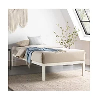 Slickblue Wide-Slat White Metal Platform Bed Frame with Headboard Brackets