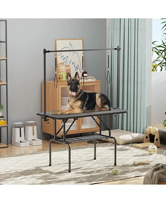 Lovmor Dog Grooming Table,Foldable Pet Grooming Tables at Home with Adjustable Arm,Nooses, Mesh Tray