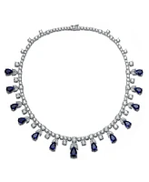 Rachel Glauber White Gold Plated Blue Dangles Station Tennis Necklace