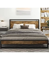 Slickblue Modern Farmhouse Platform Bed Frame with Wood Panel Headboard Footboard