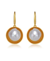 Genevive Sterling Silver 14K Gold Plated with Genuine Freshwater Round Pearl Hook Earrings