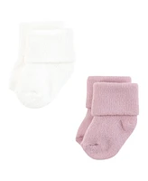 Hudson Baby Boys Unisex Cotton Rich Newborn and Terry Socks, Mauve Neutral, 0-6 Months