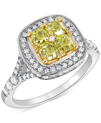 Yellow Diamond & White Diamond Halo Cluster Ring (1-5/8 ct. t.w.) in 14k White & Yellow Gold