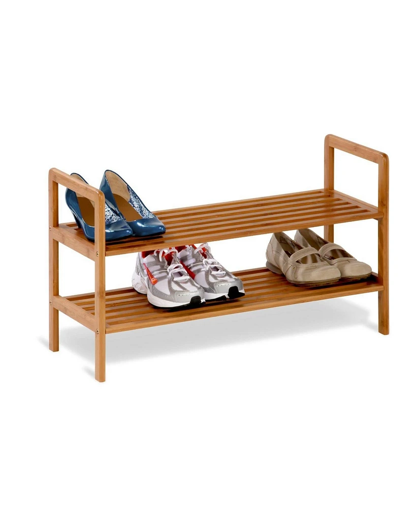 Slickblue 2-Tier Wicker Shoe Shelf Rack - Stylish Storage Organizer for Entryway