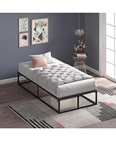 Slickblue Twin Low Profile Modern Metal Bed Frame with Wood Slats for Sleek Support