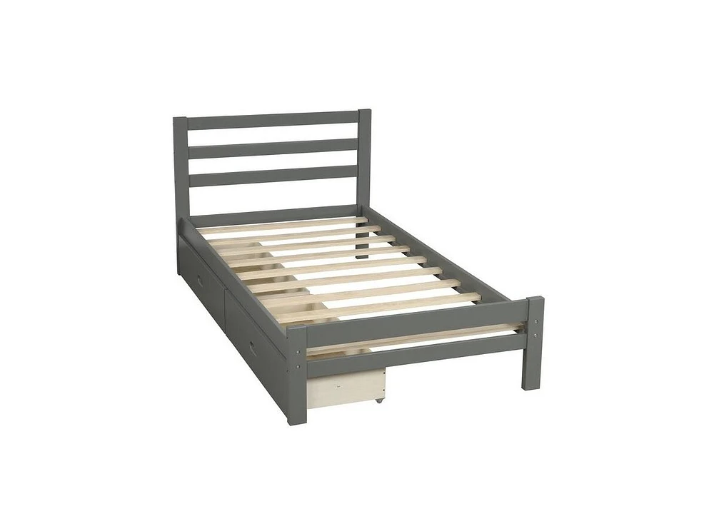 Slickblue Low Profile Bed with 2 Storage Drawers for Bedroom Organization