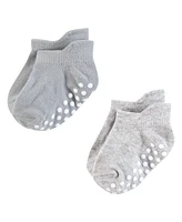 Hudson Baby Boys Non-Skid No-Show Socks, Black Gray Stripes, 12-24 Months