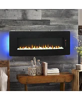 Mondawe 48 Inch Curved Front Wall Mounted Electric Fireplace With Remote Multi Color Flame&Emberbed