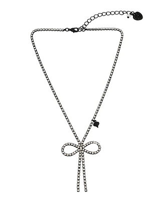 Betsey Johnson Faux Stone Bow Pendant Rhinestone Necklace