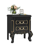 Tribesigns Nightstand, End Table with 2 Drawers, Carved Bedside Tables, Side for Bedroom, Living Room, Classic Bedroom Furniture, Night Stand