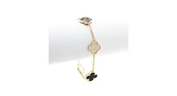 Rivka Friedman Onyx and Pave Cubic Zirconia Clover Station Bracelet