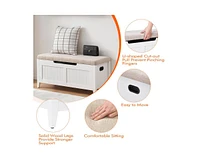 gaomon Storage Chest, Storage Trunk with Cushion Seat, 2 Safety Hinges, Storage Bench, Wooden Storage Organizer, Shoe Bench for Entryway, Bedroom