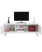 Slickblue Modern Mid-Century Style White Tv Stand with Wood Legs for Stylish Tv Storage