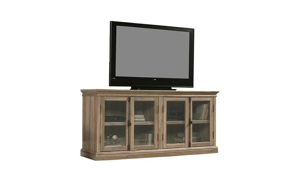 Slickblue Salt Wood Finish Tv Stand with Tempered Glass Doors for Tv and Media Storage