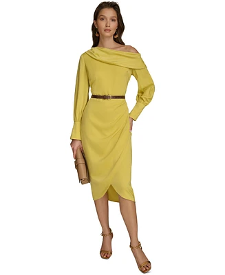 Donna Karan New York Women's Asymmetric One-Shoulder Belted Sheath Dress