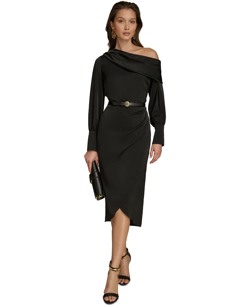 Donna Karan New York Women's Asymmetric One-Shoulder Belted Sheath Dress