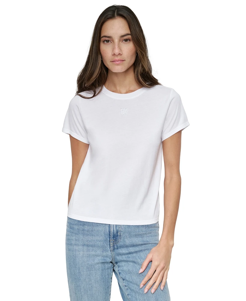 Dkny Jeans Women's New York Stack Patch Logo Baby T-Shirt - WHT