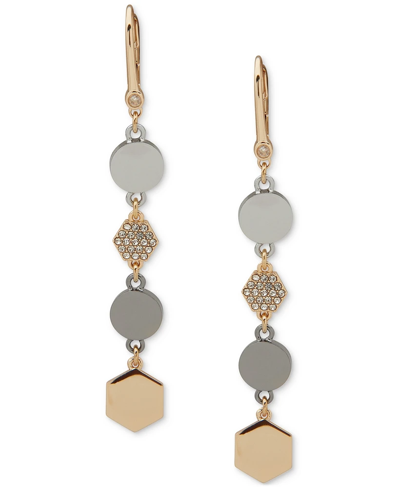 Dkny Tri-Tone Pave Hexagon Linear Drop Earrings