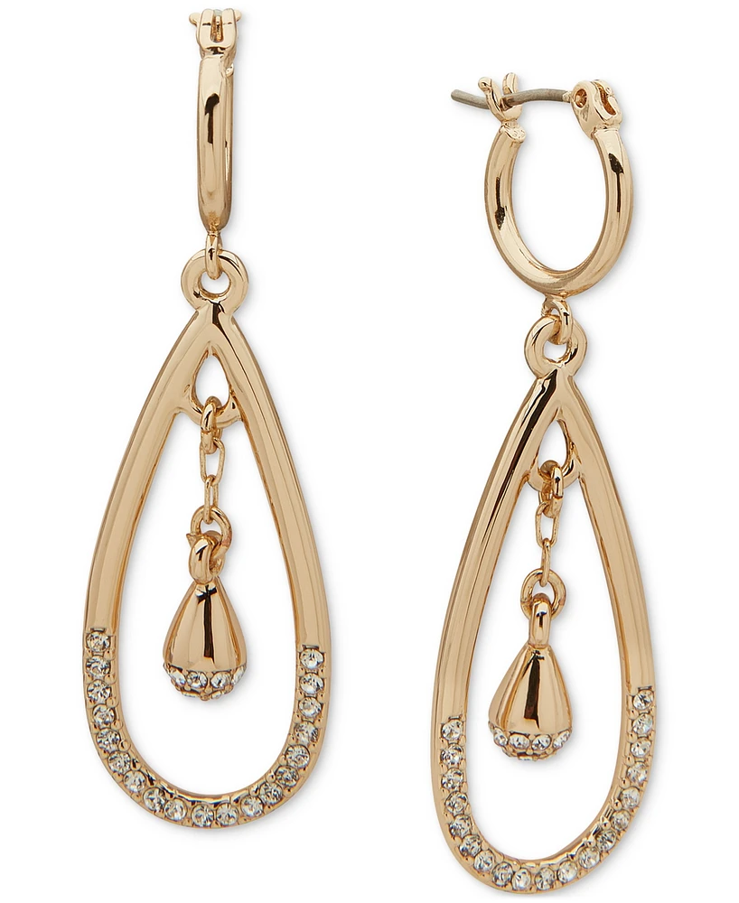 Dkny Gold-Tone Half-Pave Orbital Drop Hoop Earrings