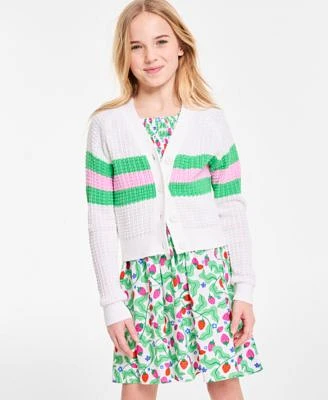 Epic Threads Girls Sporty Stripe Cardigan Berry Puff Sleeve Smocked Dress Exclusively At Macys