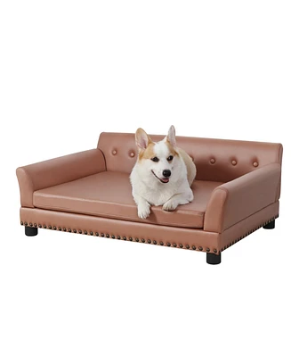 Bingopaw Leathaire Pet Couch Luxury Dog Bed sofa with Bolster for Medium Large Dog