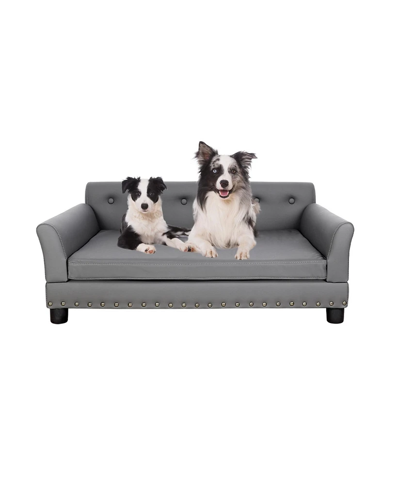 Bingopaw Luxury Large Dog Bed Pet Snuggle Sofa with Microfiber Leather Upholstered Sofa Bed