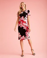 London Times Women's Floral Short-Sleeve Midi Dress