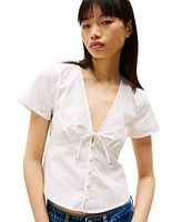 Tommy Jeans Women's Cotton Poplin Tie-Front Blouse